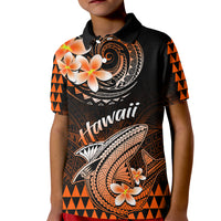 Hawaii Kid Polo Shirt Polynesian Shark with Kakau Orange Version - Wonder Print Shop
