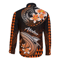 Hawaii Long Sleeve Button Shirt Polynesian Shark with Kakau Orange Version - Wonder Print Shop