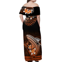 Hawaii Off Shoulder Maxi Dress Polynesian Shark with Kakau Orange Version - Wonder Print Shop
