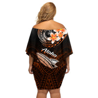 Hawaii Off Shoulder Short Dress Polynesian Shark with Kakau Orange Version - Wonder Print Shop