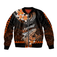 Hawaii Sleeve Zip Bomber Jacket Polynesian Shark with Kakau Orange Version - Wonder Print Shop