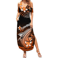 Women’s black maxi dress with orange floral tribal print, V-neck, side slit