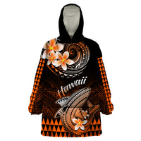 Hawaii Wearable Blanket Hoodie Polynesian Shark with Kakau Orange Version - Wonder Print Shop