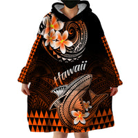 Hawaii Wearable Blanket Hoodie Polynesian Shark with Kakau Orange Version - Wonder Print Shop