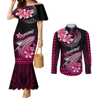 Mermaid dress and long-sleeve shirt set, pink/black tropical print
