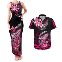 Hawaii Couples Matching Tank Maxi Dress and Hawaiian Shirt Polynesian Shark with Kakau Pink Version - Wonder Print Shop