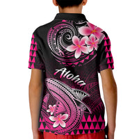Hawaii Kid Polo Shirt Polynesian Shark with Kakau Pink Version - Wonder Print Shop