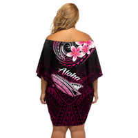 Hawaii Off Shoulder Short Dress Polynesian Shark with Kakau Pink Version - Wonder Print Shop