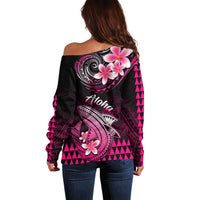 Hawaii Off Shoulder Sweater Polynesian Shark with Kakau Pink Version - Wonder Print Shop