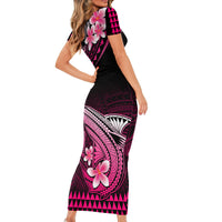 Hawaii Short Sleeve Bodycon Dress Polynesian Shark with Kakau Pink Version - Wonder Print Shop
