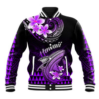 Hawaii Baseball Jacket Polynesian Shark with Kakau Purple Version - Wonder Print Shop