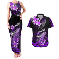 Hawaii Couples Matching Tank Maxi Dress and Hawaiian Shirt Polynesian Shark with Kakau Purple Version - Wonder Print Shop