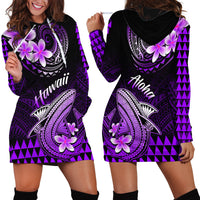 Hawaii Hoodie Dress Polynesian Shark with Kakau Purple Version - Wonder Print Shop