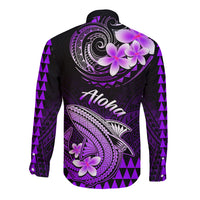 Hawaii Long Sleeve Button Shirt Polynesian Shark with Kakau Purple Version - Wonder Print Shop