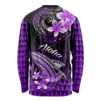 Hawaii Long Sleeve Shirt Polynesian Shark with Kakau Purple Version LT01
