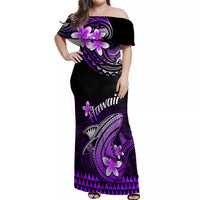 Hawaii Off Shoulder Maxi Dress Polynesian Shark with Kakau Purple Version - Wonder Print Shop