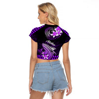 Hawaii Raglan Cropped T Shirt Polynesian Shark with Kakau Purple Version - Wonder Print Shop