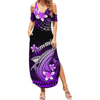 Hawaii Summer Maxi Dress Polynesian Shark with Kakau Purple Version - Wonder Print Shop