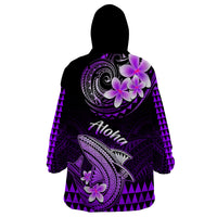 Hawaii Wearable Blanket Hoodie Polynesian Shark with Kakau Purple Version - Wonder Print Shop