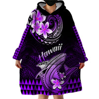 Hawaii Wearable Blanket Hoodie Polynesian Shark with Kakau Purple Version - Wonder Print Shop