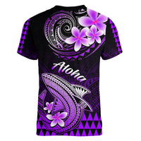 Hawaii Women V Neck T Shirt Polynesian Shark with Kakau Purple Version - Wonder Print Shop