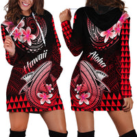 Hawaii Hoodie Dress Polynesian Shark with Kakau Red Version - Wonder Print Shop