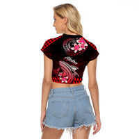 Hawaii Raglan Cropped T Shirt Polynesian Shark with Kakau Red Version - Wonder Print Shop