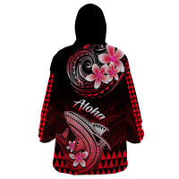 Hawaii Wearable Blanket Hoodie Polynesian Shark with Kakau Red Version - Wonder Print Shop