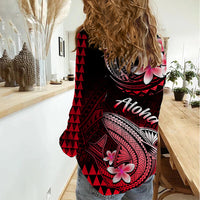 Hawaii Women Casual Shirt Polynesian Shark with Kakau Red Version - Wonder Print Shop