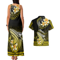 Hawaii Couples Matching Tank Maxi Dress and Hawaiian Shirt Polynesian Shark with Kakau Yellow Version - Wonder Print Shop
