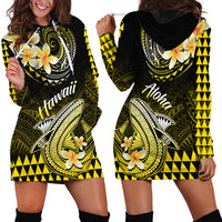 Hawaii Hoodie Dress Polynesian Shark with Kakau Yellow Version - Wonder Print Shop