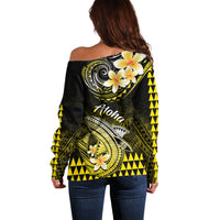Hawaii Off Shoulder Sweater Polynesian Shark with Kakau Yellow Version - Wonder Print Shop