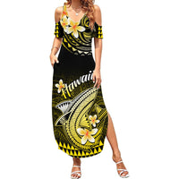 Hawaii Summer Maxi Dress Polynesian Shark with Kakau Yellow Version - Wonder Print Shop
