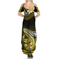 Women’s black cold-shoulder maxi dress with yellow tropical shark print and open back