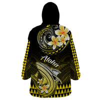 Hawaii Wearable Blanket Hoodie Polynesian Shark with Kakau Yellow Version - Wonder Print Shop