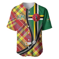 Dominica Creole Day Baseball Jersey Madras Pattern Zipper Stylized - Wonder Print Shop