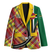 Dominica Creole Day Blazer Madras Pattern Zipper Stylized - Wonder Print Shop