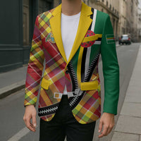 Dominica Creole Day Blazer Madras Pattern Zipper Stylized - Wonder Print Shop