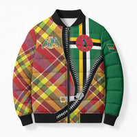 Dominica Creole Day Bomber Puffer Jacket Madras Pattern Zipper Stylized - Wonder Print Shop