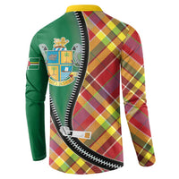 Dominica Creole Day Button Sweatshirt Madras Pattern Zipper Stylized - Wonder Print Shop