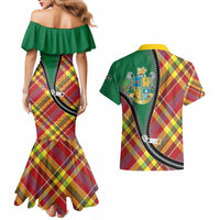 Dominica Creole Day Couples Matching Mermaid Dress and Hawaiian Shirt Madras Pattern Zipper Stylized - Wonder Print Shop