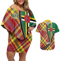Dominica Creole Day Couples Matching Off Shoulder Short Dress and Hawaiian Shirt Madras Pattern Zipper Stylized - Wonder Print Shop