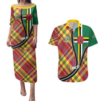 Dominica Creole Day Couples Matching Puletasi and Hawaiian Shirt Madras Pattern Zipper Stylized - Wonder Print Shop