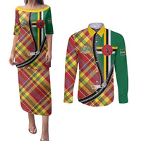 Dominica Creole Day Couples Matching Puletasi and Long Sleeve Button Shirt Madras Pattern Zipper Stylized - Wonder Print Shop