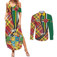 Dominica Creole Day Couples Matching Summer Maxi Dress and Long Sleeve Button Shirt Madras Pattern Zipper Stylized - Wonder Print Shop