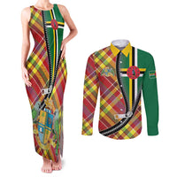 Dominica Creole Day Couples Matching Tank Maxi Dress and Long Sleeve Button Shirt Madras Pattern Zipper Stylized - Wonder Print Shop