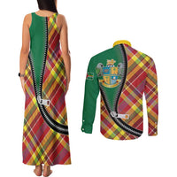 Dominica Creole Day Couples Matching Tank Maxi Dress and Long Sleeve Button Shirt Madras Pattern Zipper Stylized - Wonder Print Shop