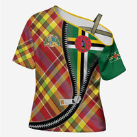 Dominica Creole Day Cross Shoulder Shirt Madras Pattern Zipper Stylized - Wonder Print Shop