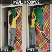Dominica Creole Day Door Cover Madras Pattern Zipper Stylized - Wonder Print Shop
