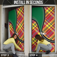 Dominica Creole Day Door Cover Madras Pattern Zipper Stylized - Wonder Print Shop